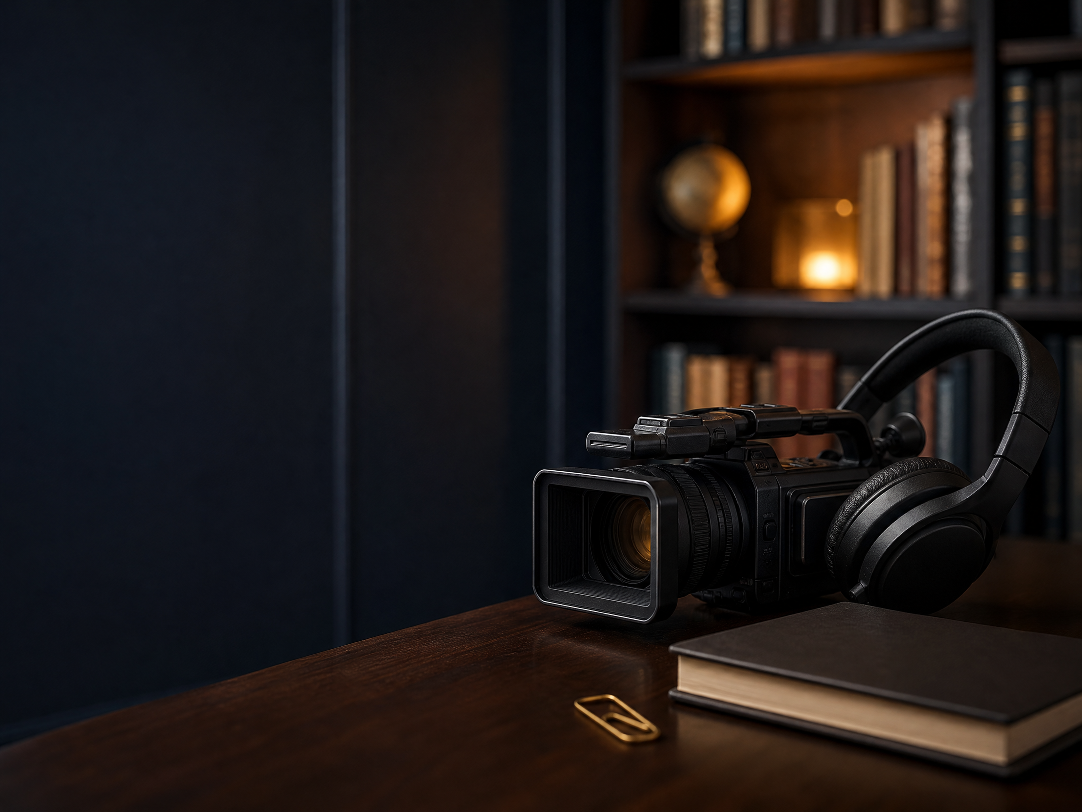 Camera and headphones prepared for an academic conversation